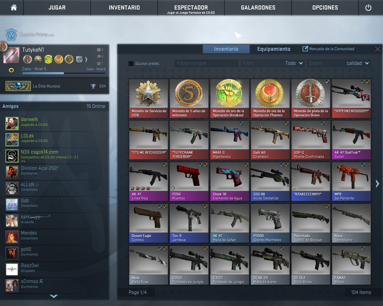 Inventario y progreso de TutykeN1 en CS:GO